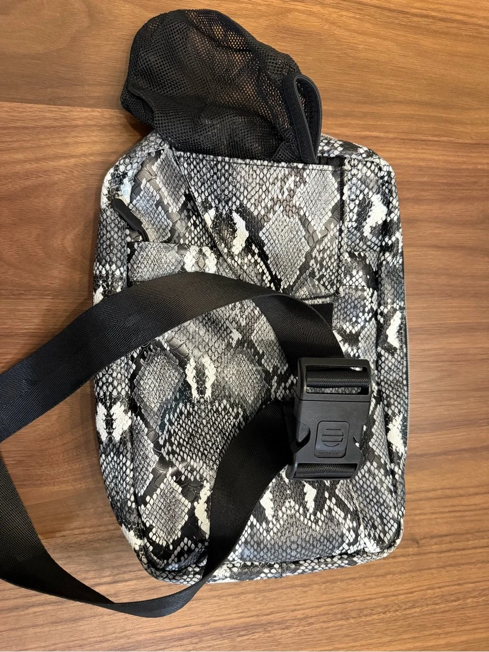 Tushbaby The Pack Snake Print Crossbody Baby Bag in Black & Gray
